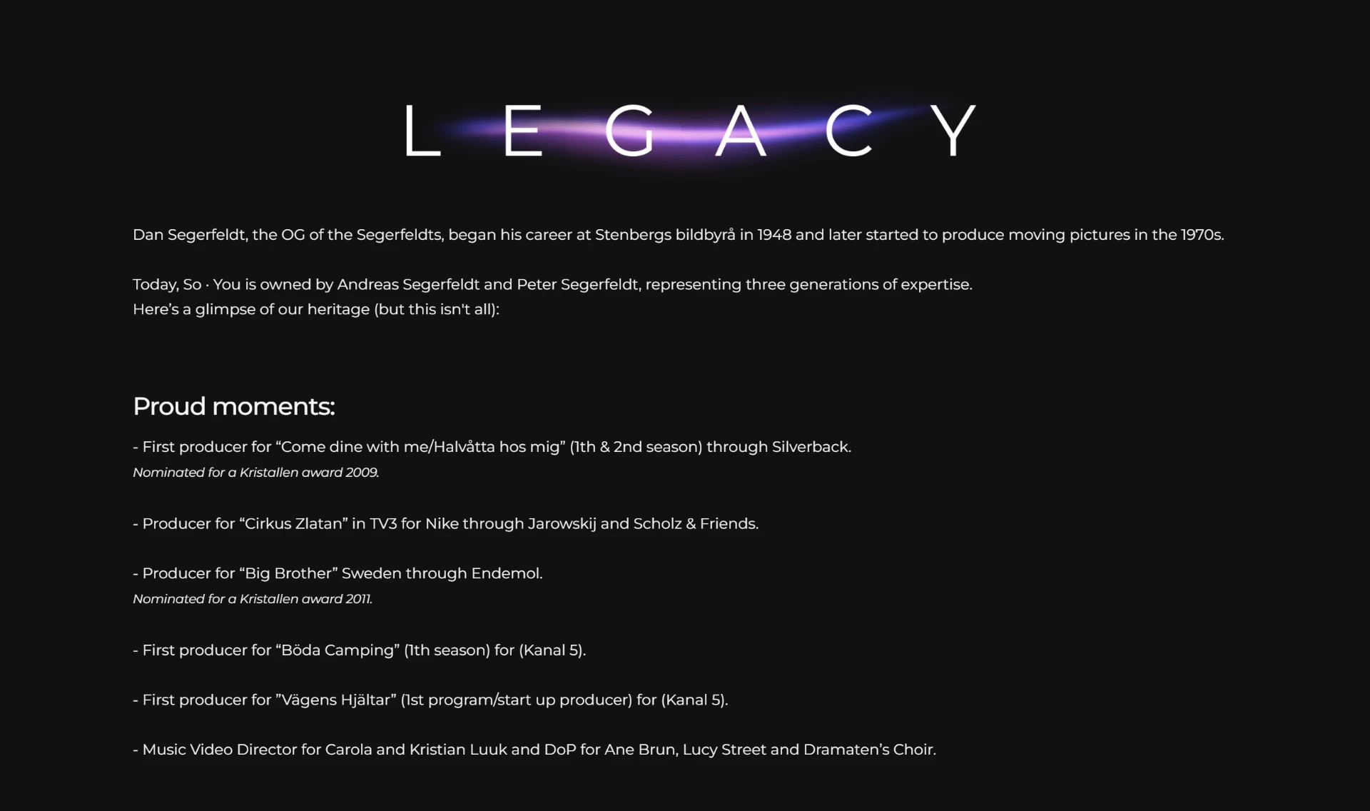 So You Legacy section